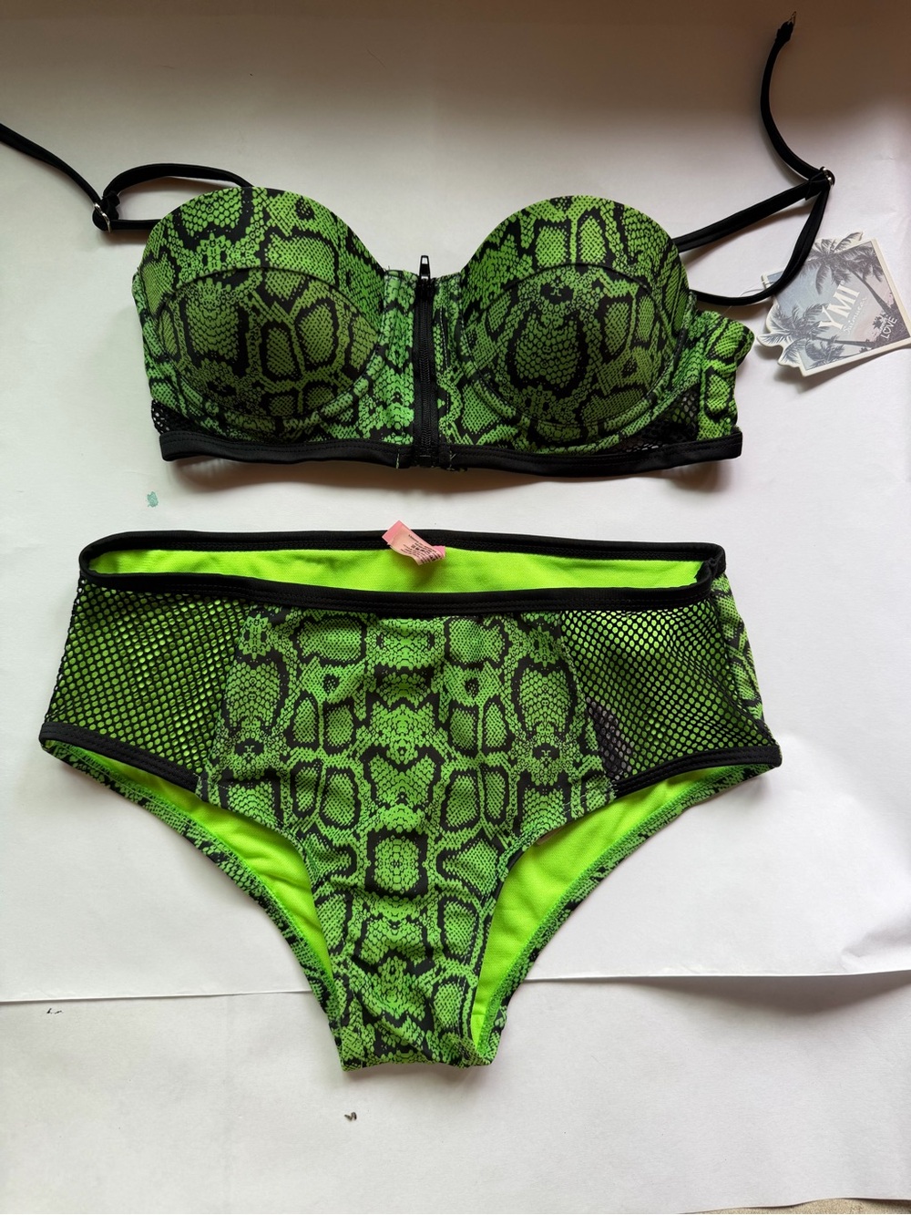 YMI Neon Green Snake-Print High-Waist Bikini Set